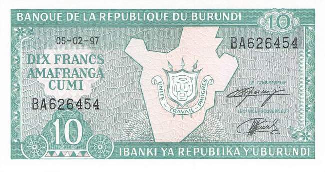 Burundi p33d 10 Francs 1997